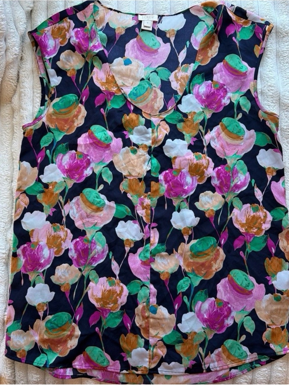 Sleeveless Floral V-Neck Top in Black with Pink & Green Floral Print